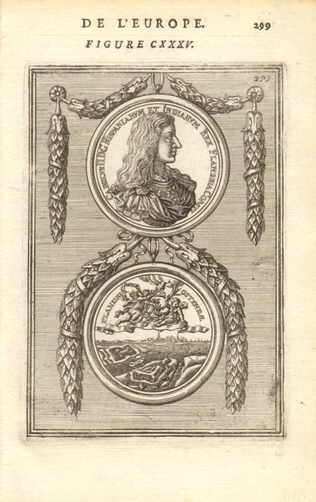 KING CARLOS II OF SPAIN. Carolus Hispaniarum Indiarum Rex Flandria. MALLET 1683